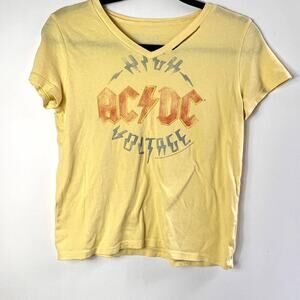 Vinyl Icons High Voltage AC/DC Yellow Distressed Cotton T-Shirt Size L